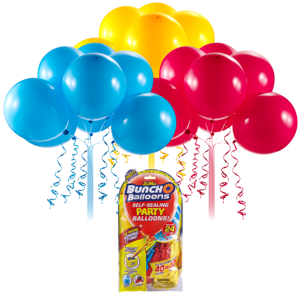 Bunch o Balloons - Set baloane de petrecere si rezerve, Rosu, Galben, Albastru, 24 baloane