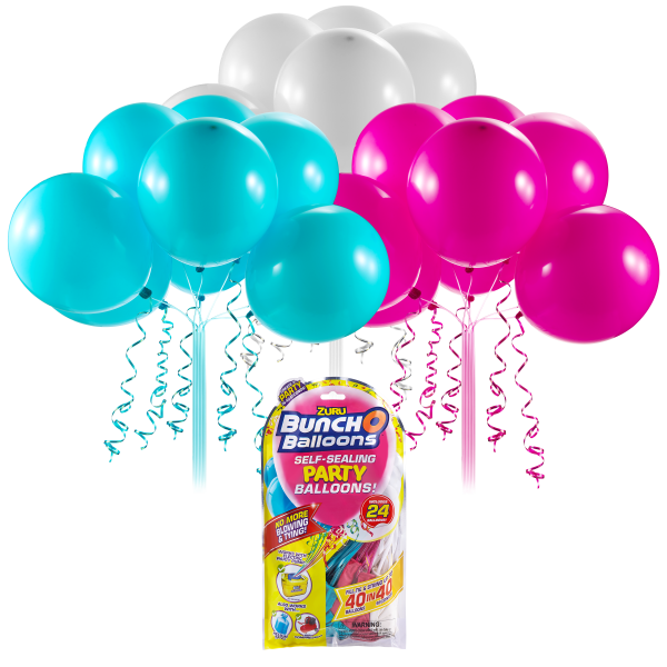 Bunch o Balloons - Set baloane de petrecere si rezerve, Roz, Bleu, Alb, 24 baloane