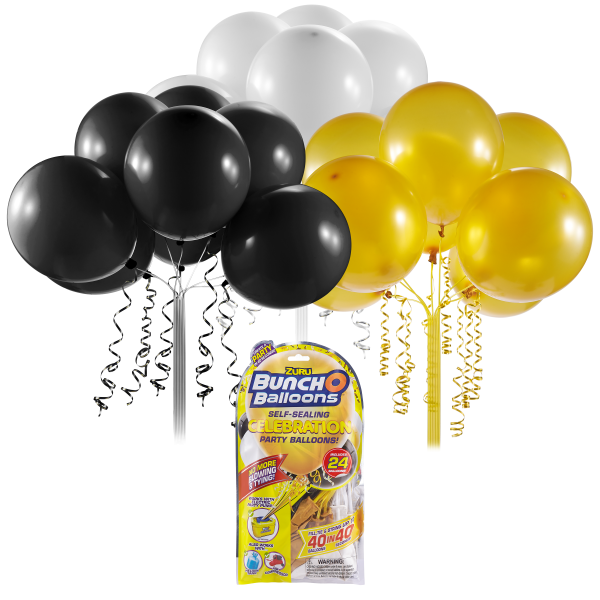 Bunch o Balloons - Set baloane de petrecere si rezerve, Negru, Auriu, Alb, 24 baloane