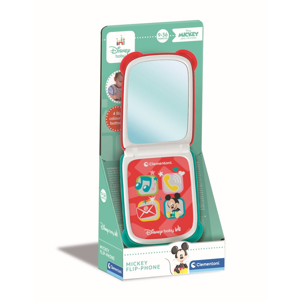 Clementoni - Telefon flip Mickey Mouse care dezvolta abilitatile motorii fine si simtul tactil