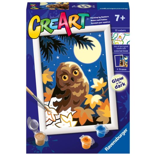 Ravensburger - CreArt pictura pe numere pentru copii bufnita care straluceste in intuneric