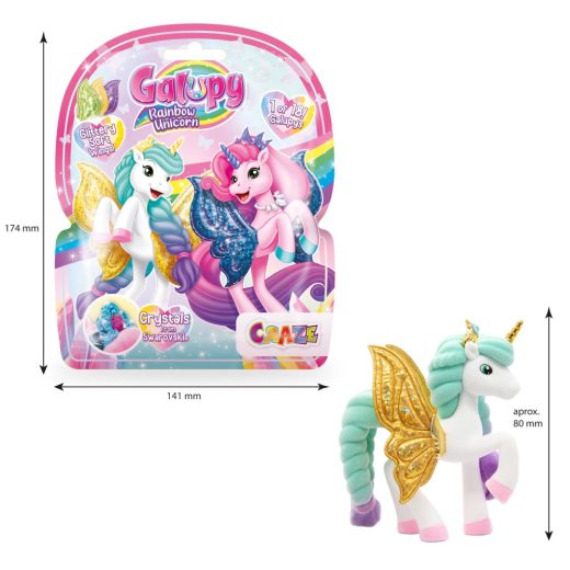 Craze - Galupy figurina Unicorn curcubeu cu aripi sclipitoare si coroana decorata cu un cristal Swarovski