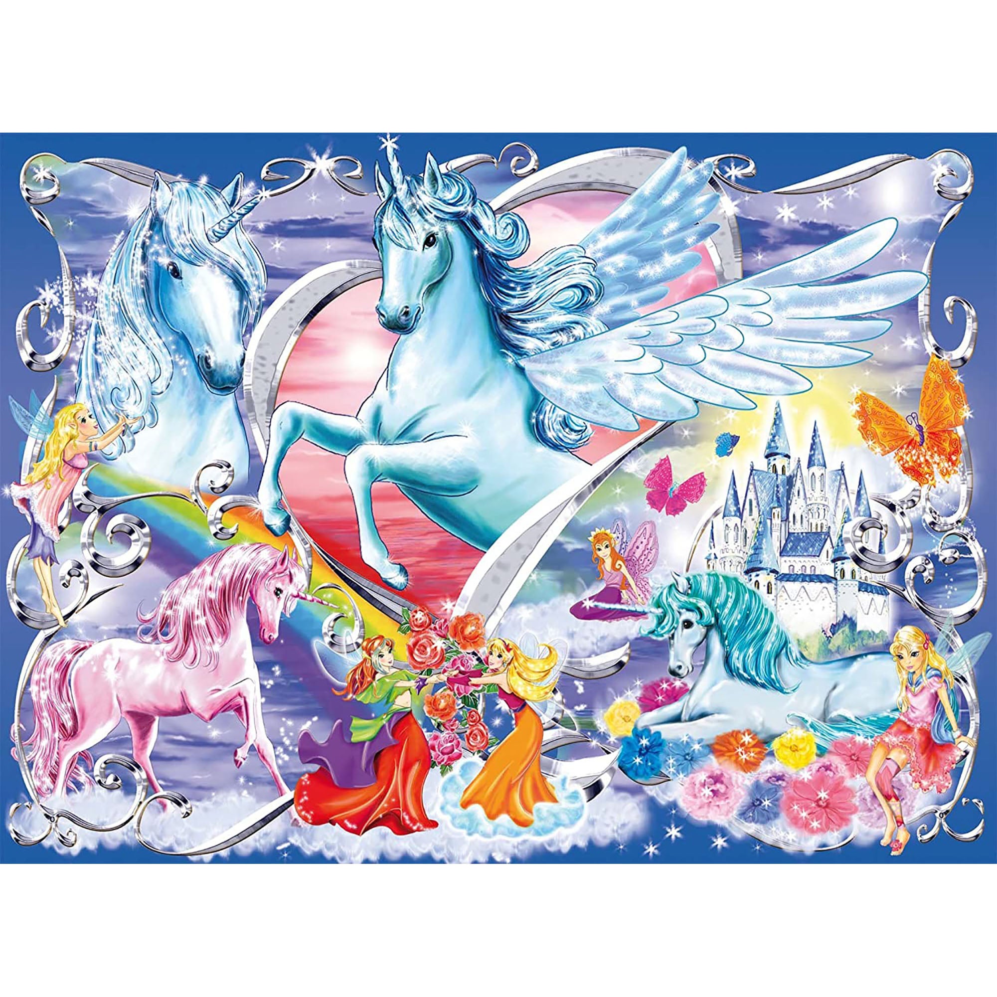 Puzzle unicorni 100 piese starline cu sclipici