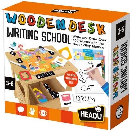 Headu - Birou din lemn cu diverse activitati educative de a scrie si desena 3-6 ani