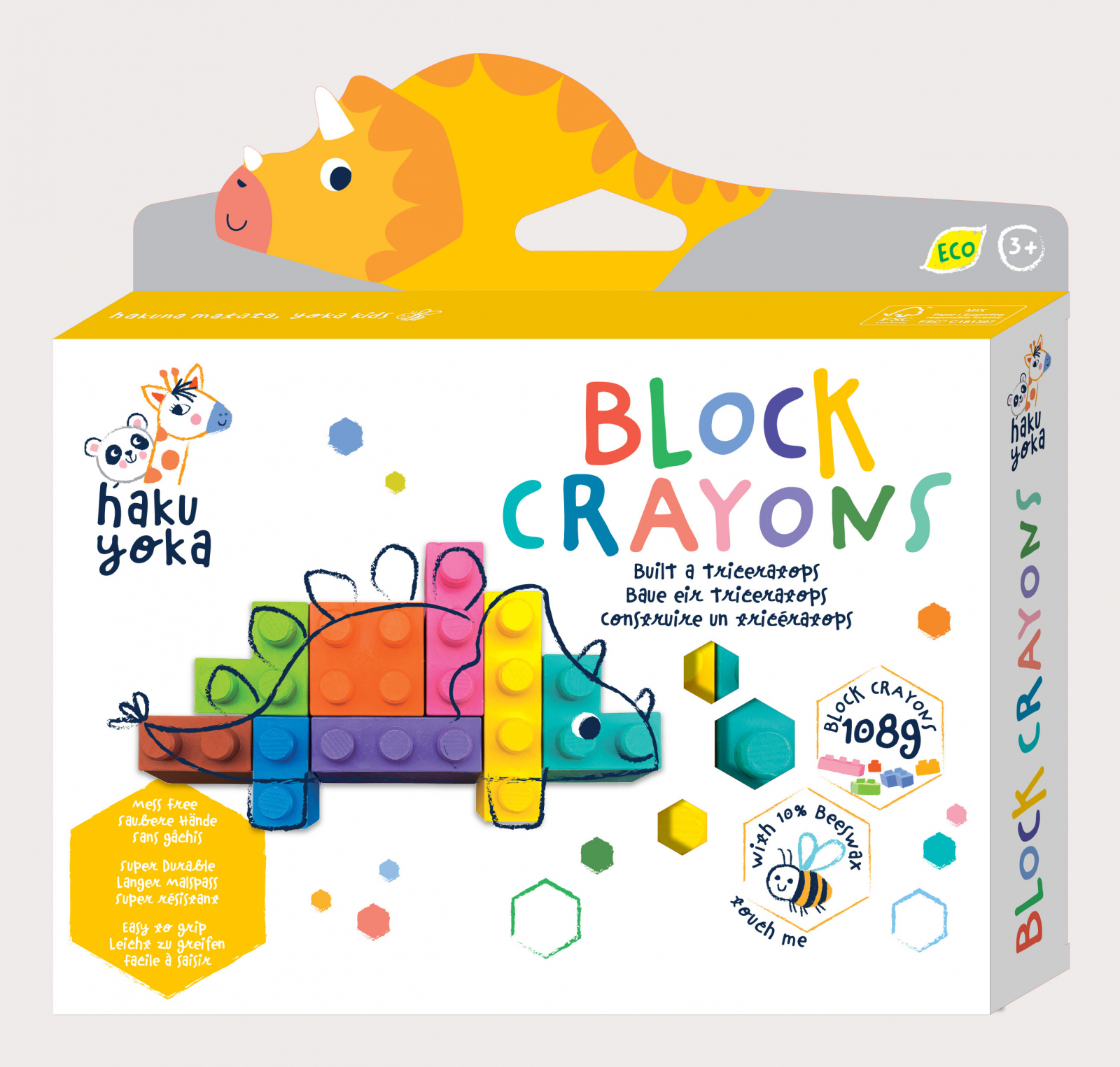 Creioane cerate interconectabile Block Crayons – Dinozaur Triceratops, Haku Yoka
