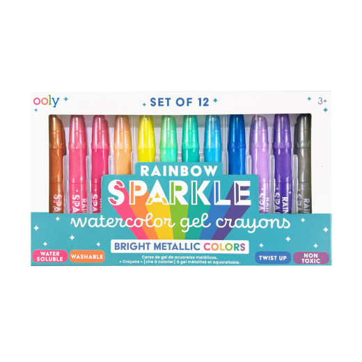 Creioane colorate cu gel acuarela cu sclipici Rainbow Sparkle Metallic – Set de 12