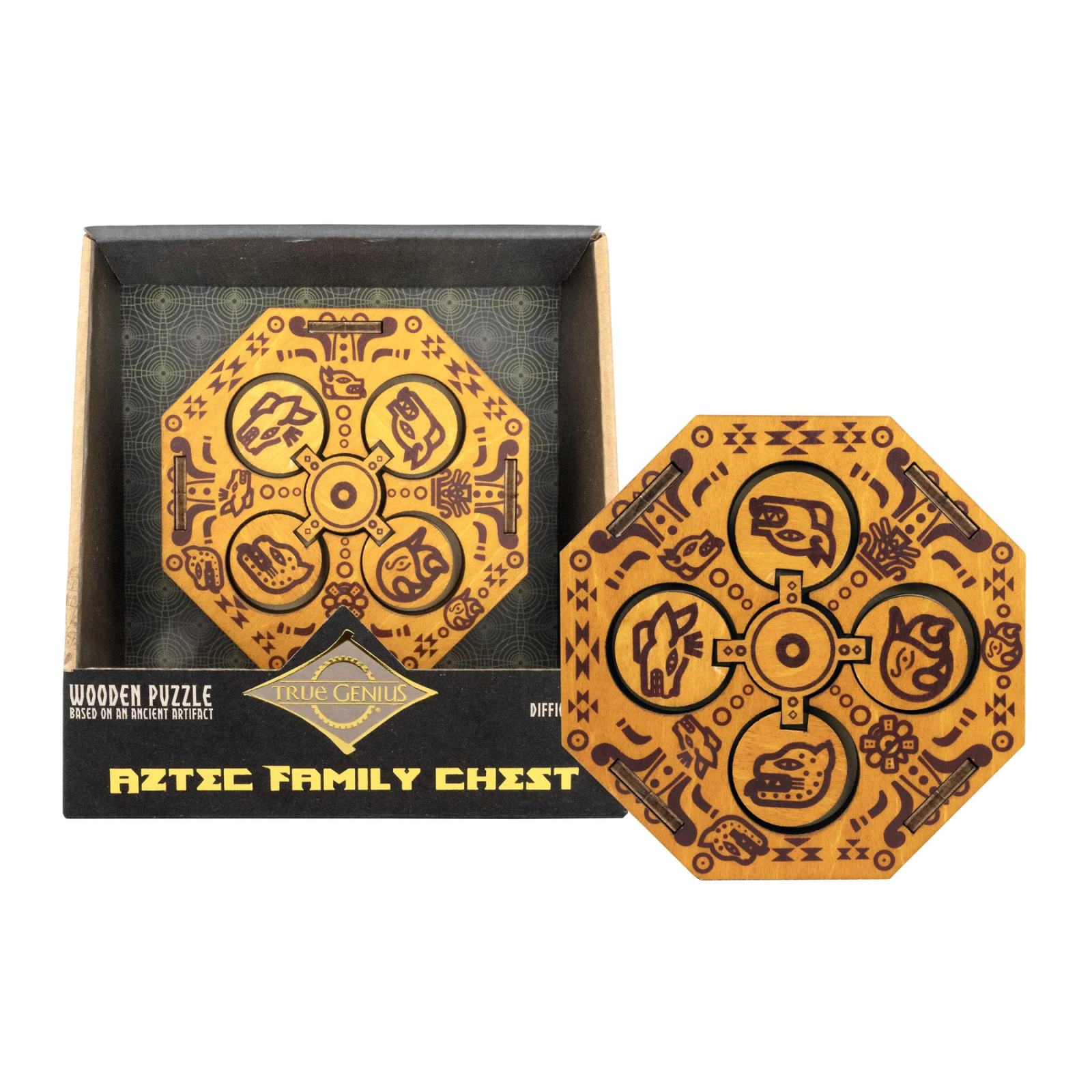 Cutie puzzle IQ din lemn cu compartiment secret – Aztec Family Chest
