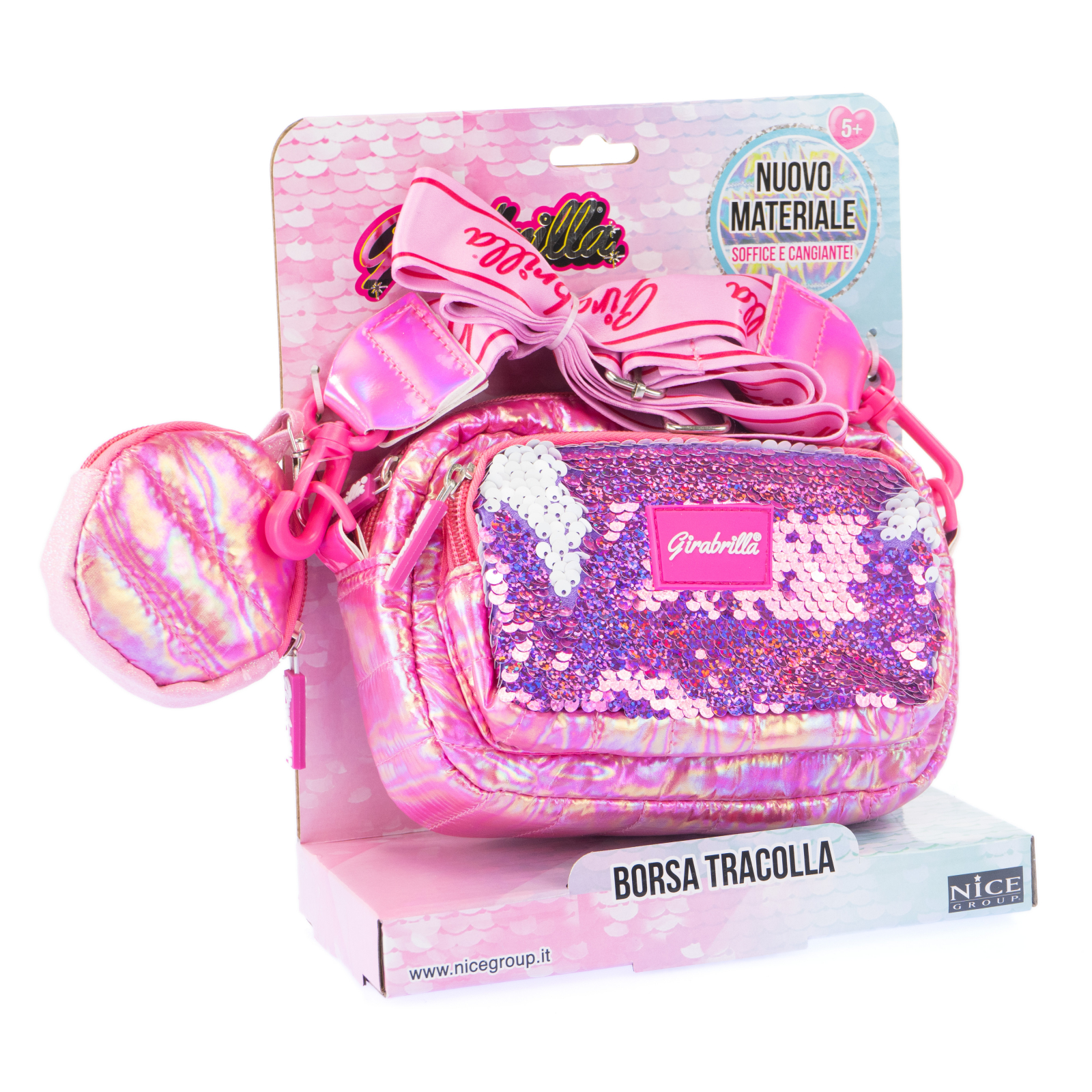 Geanta clutch si portofel monede Girabrilla – matlasata, cu paiete reversibile