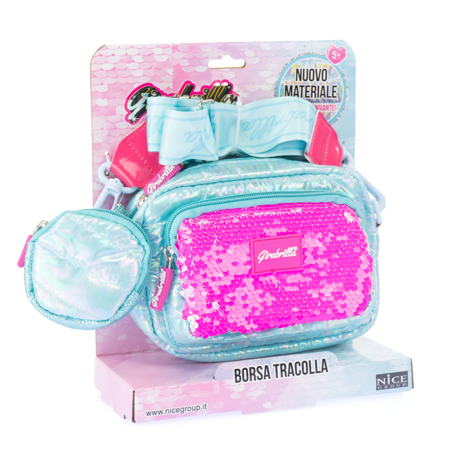Geanta clutch si portofel monede Girabrilla – matlasata, cu paiete reversibile