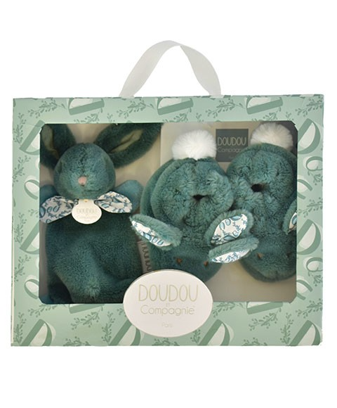 Iepuras Doudou – Set Botosei si Jucarie de Plus, verde