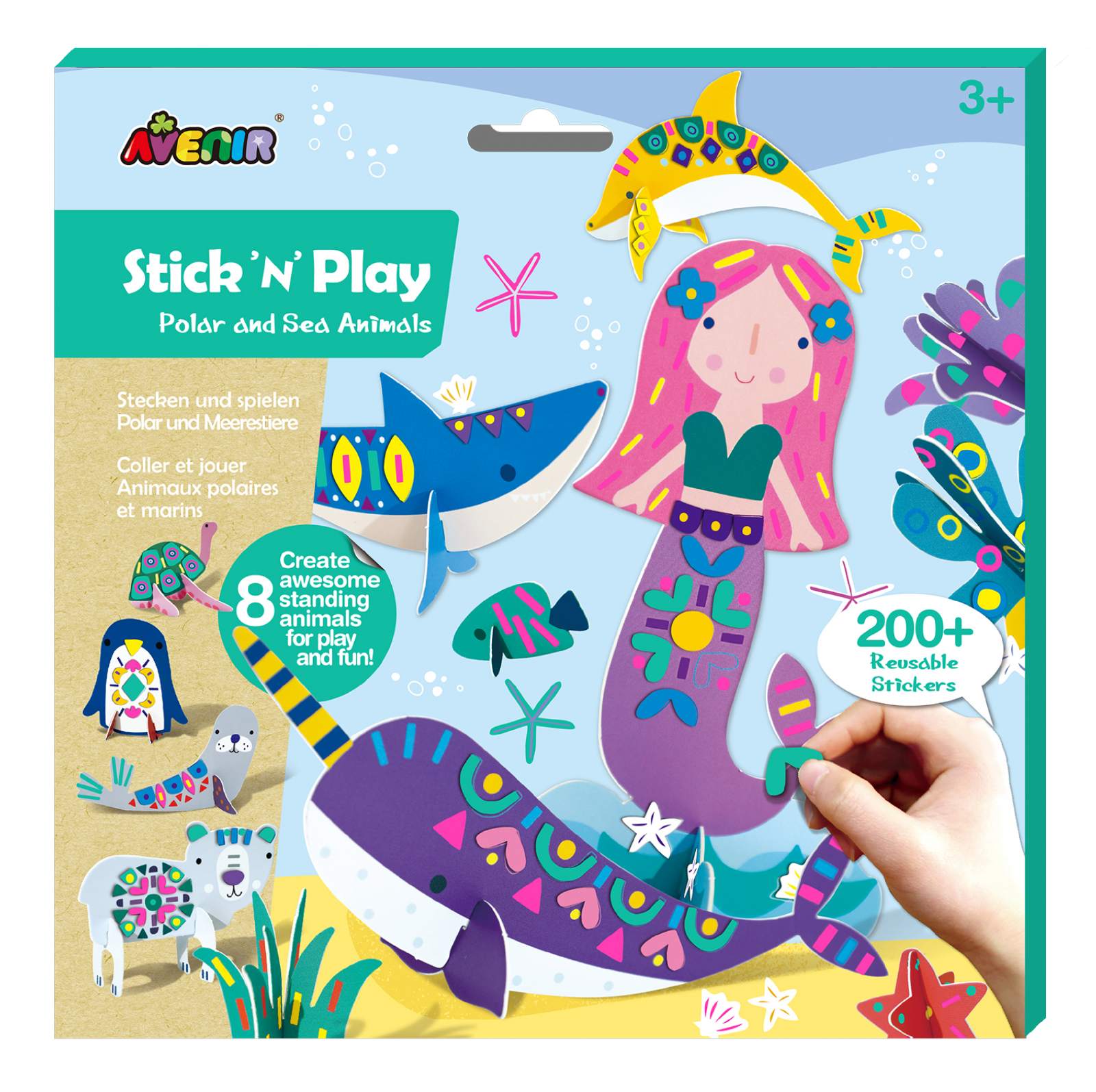 Joc creativ Stick N Play cu scene 3D si stickere repozitionabile – Animale polare si marine