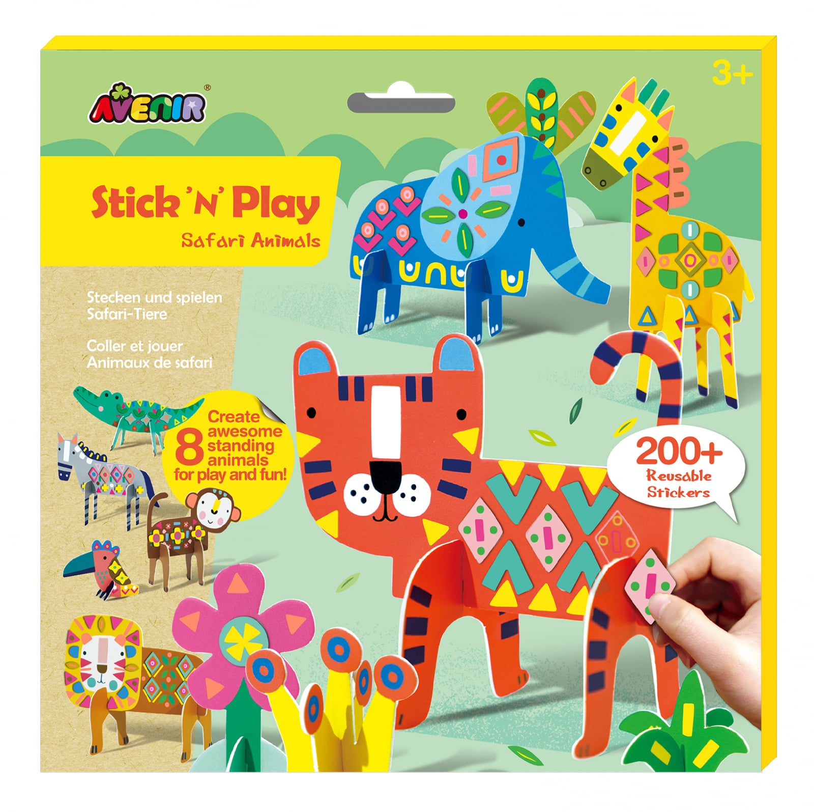 Joc creativ Stick N Play cu scene 3D si stickere repozitionabile – Animale Safari