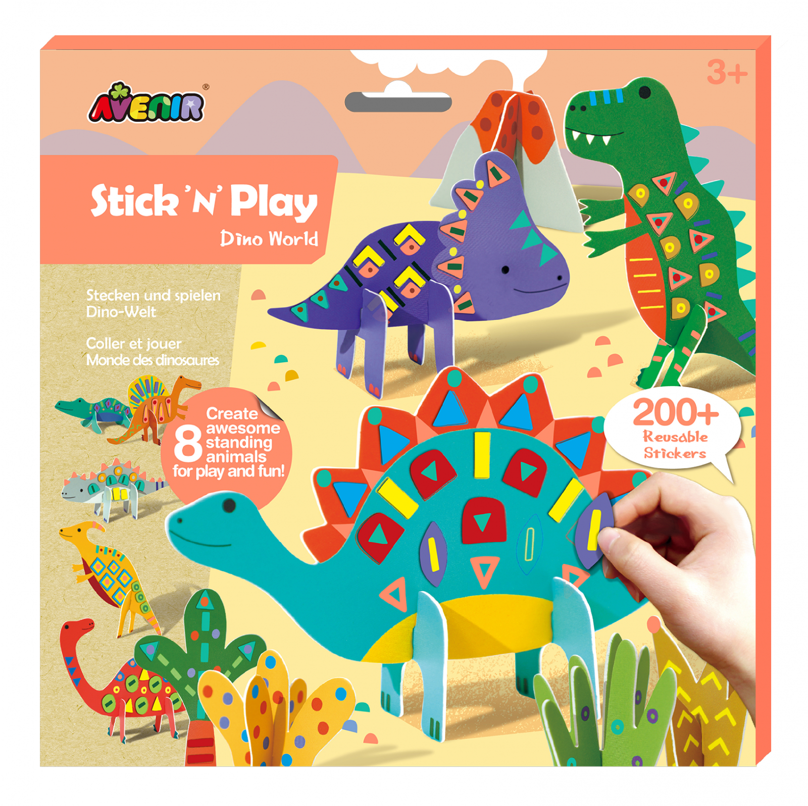 Joc creativ Stick N Play cu scene 3D si stickere repozitionabile – Lumea Dinozaurilor