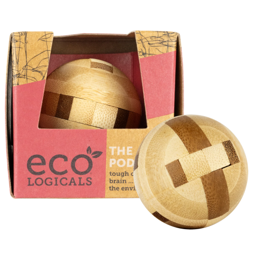 Joc logic IQ 3D din bambus, 12 piese – The Pod