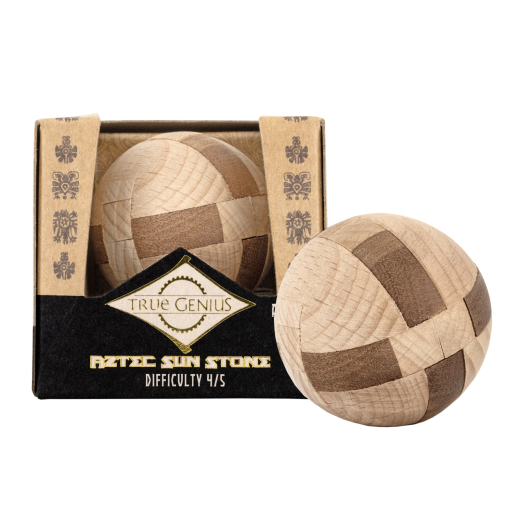 Joc logic IQ 3D din lemn, puzzle sferic – Aztec Sun Stone