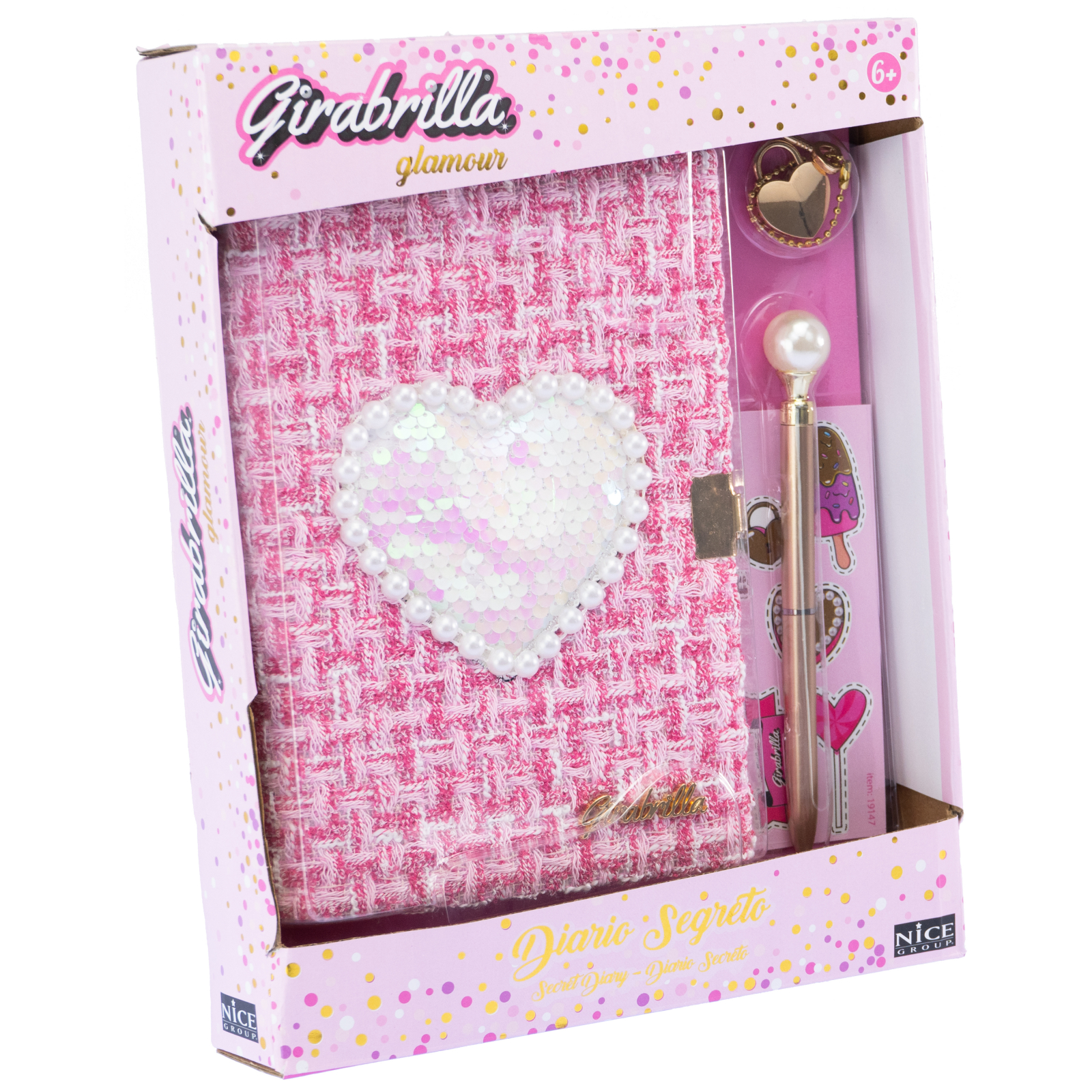 Jurnal Tweed Glamour Girabrilla agenda cu coperta tweed, paiete si lacat, pix inclus