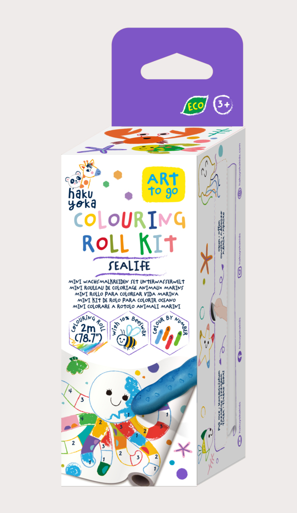 Kit rola de desenat pe numere – 2 m, include 4 creioane colorate cerate, Subacvatic – Haku Yoka