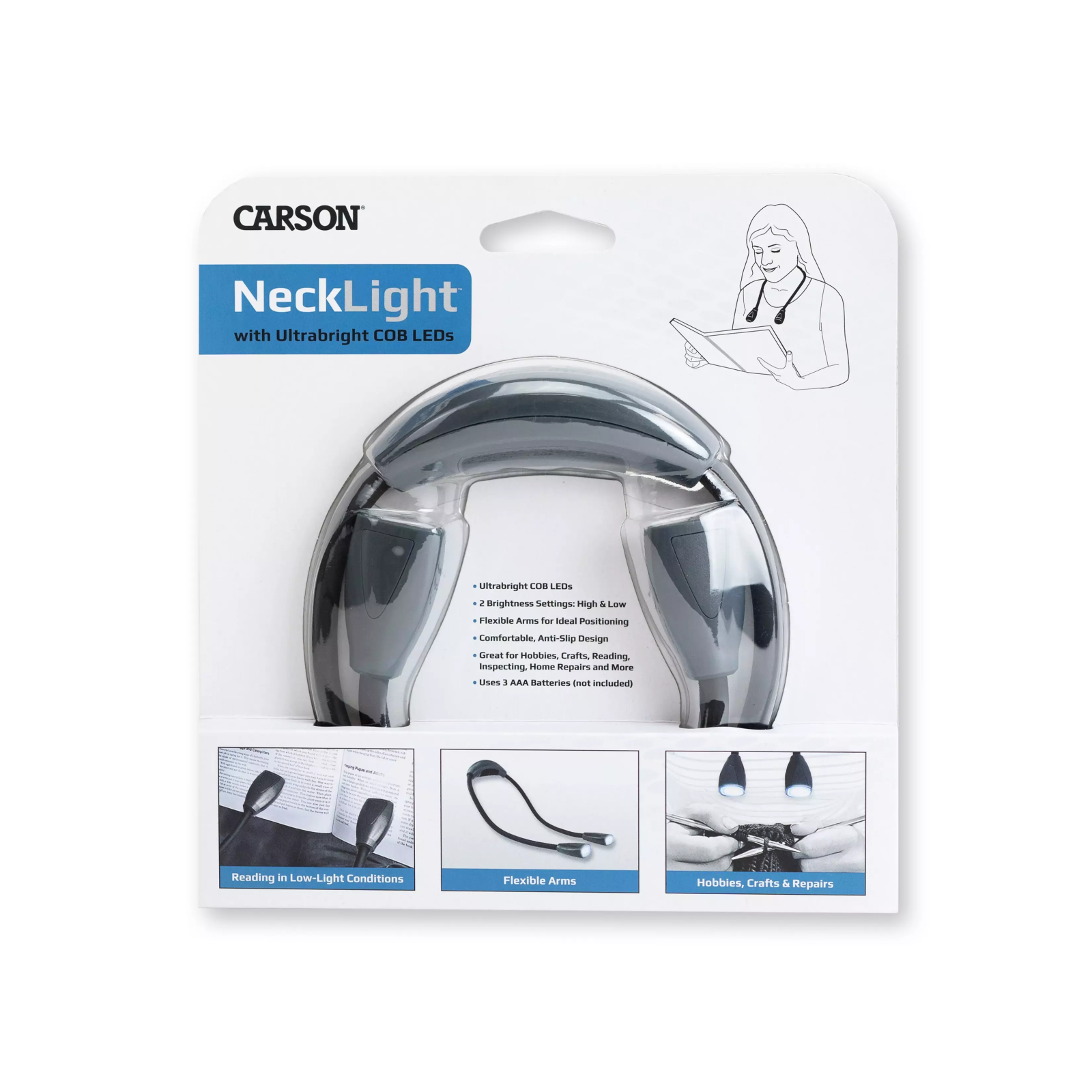 Lampa LED de gat hands-free cu doua surse de lumina, 70 lumeni