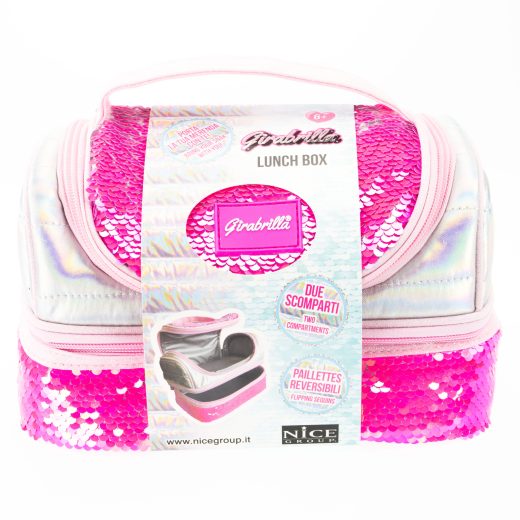 Lunch box Girabrilla cutie termica matlasata cu paiete reversibile si interior impermeabil