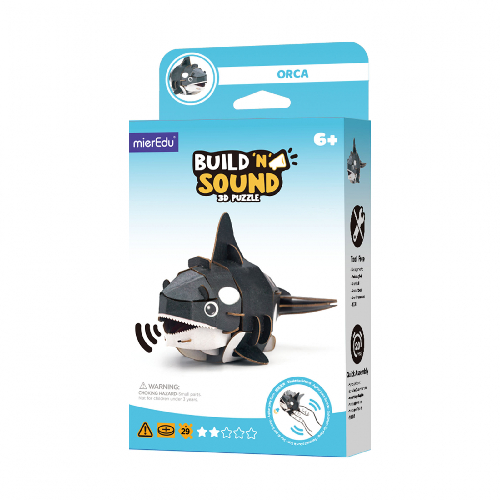 Puzzle 3D cu sunete – Orca, Build n Sound