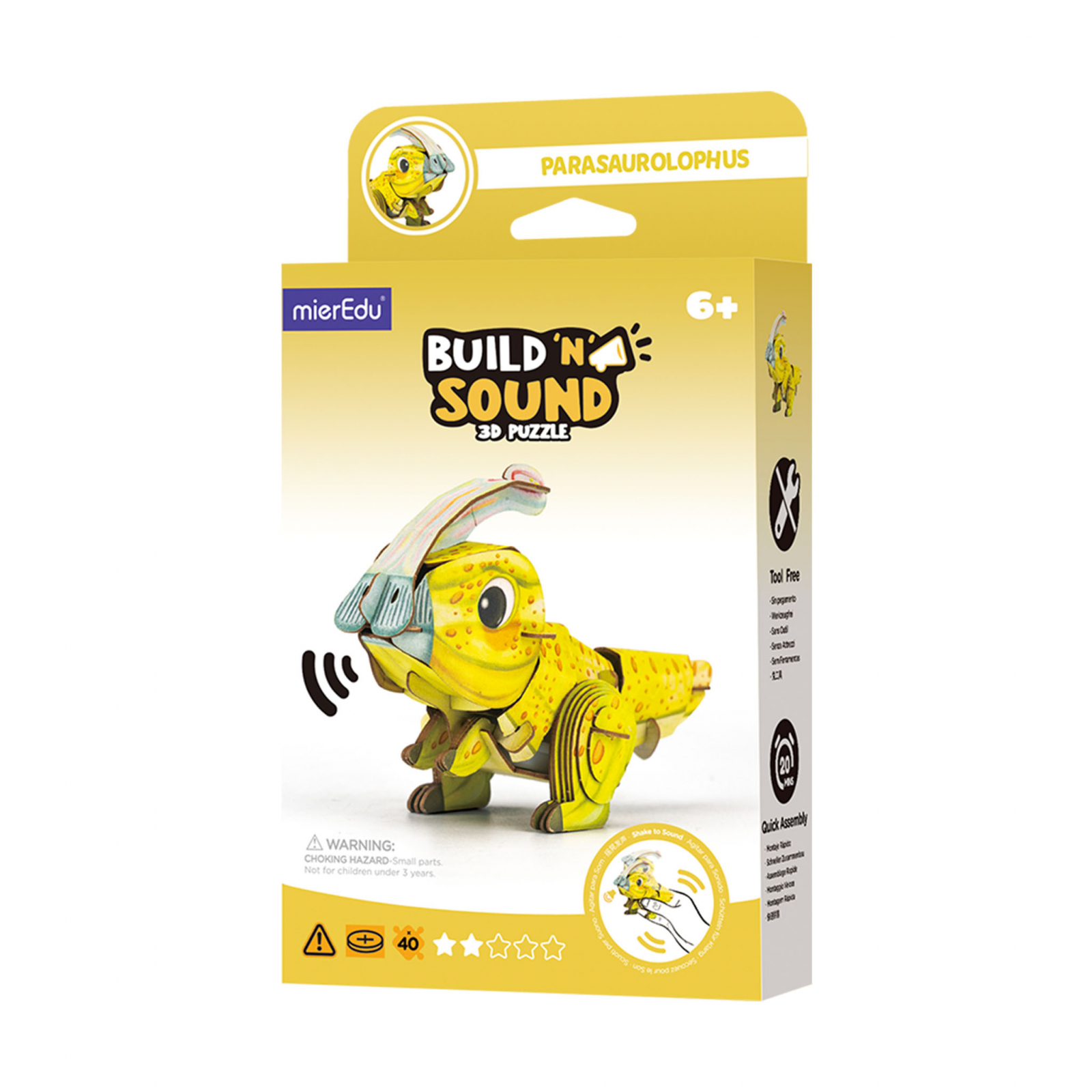 Puzzle 3D cu sunete – Parasaurolophus, Build n Sound
