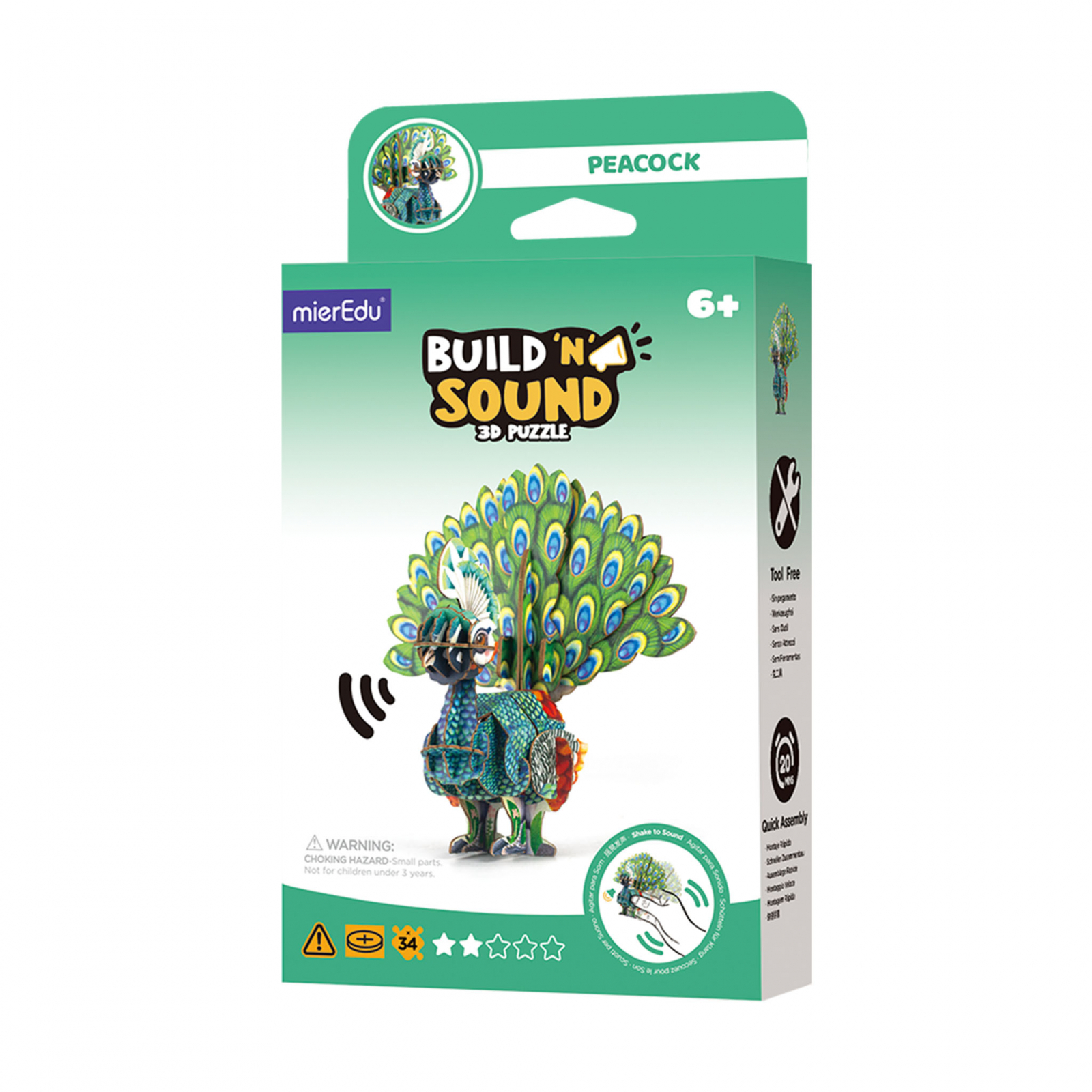 Puzzle 3D cu sunete – Paun, Build n Sound