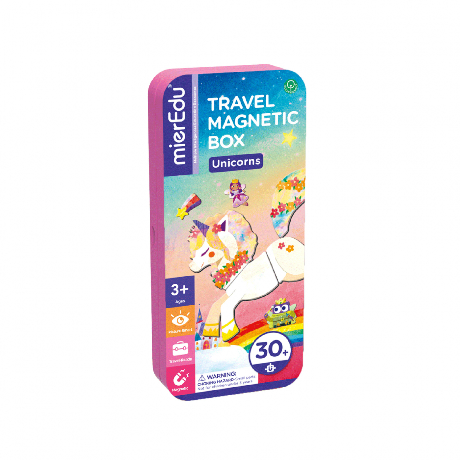 Puzzle magnetic in cutie metalica, joc de potrivire si asociere – Unicorni