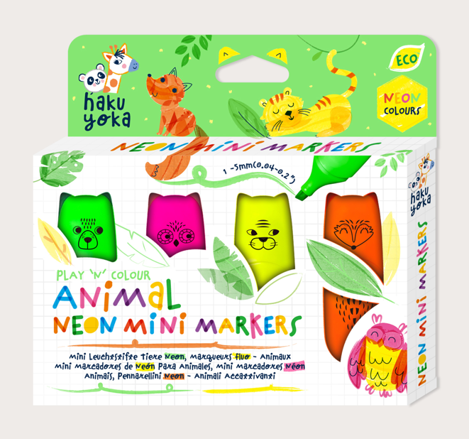 Set 4 Mini Markere Neon Animale