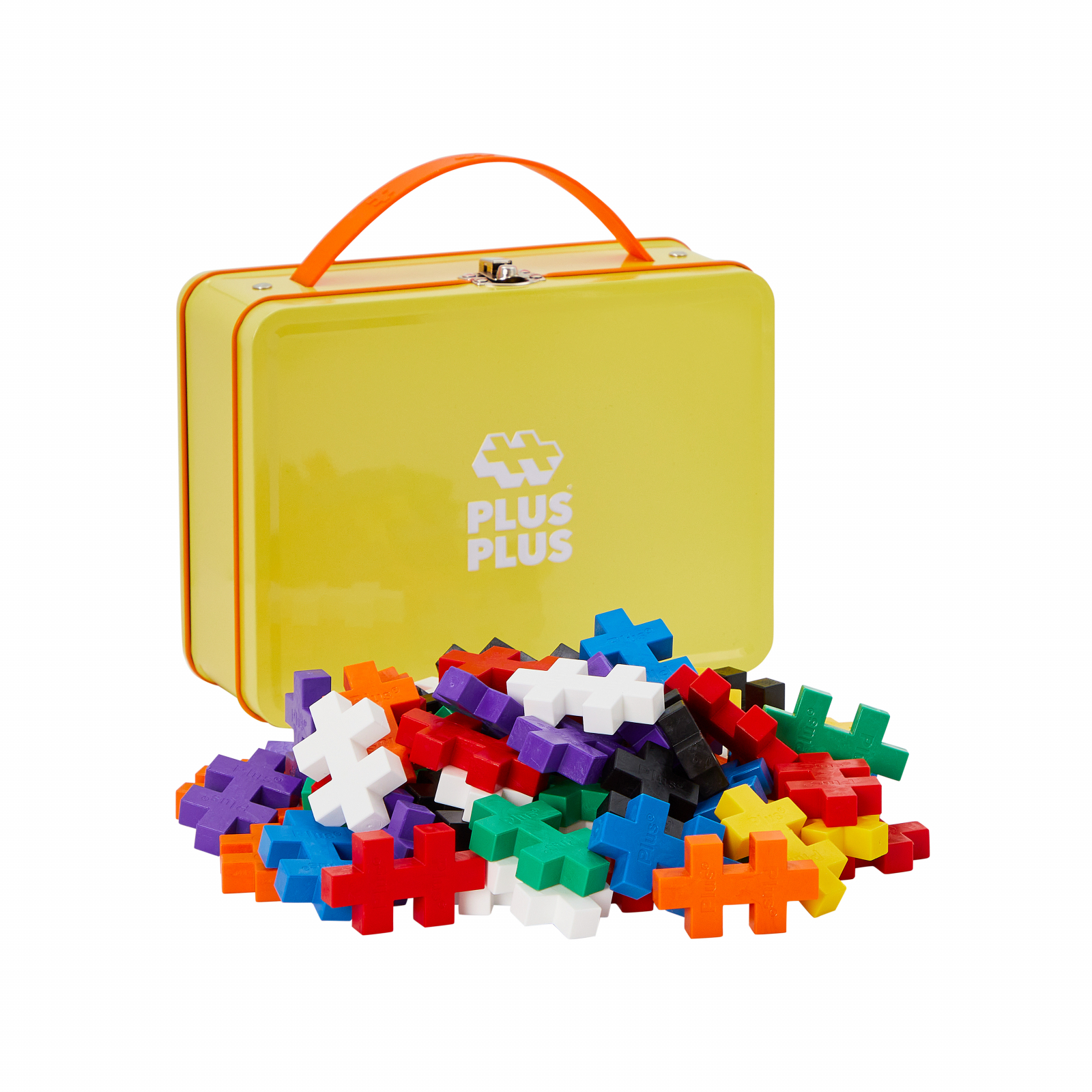 Set constructie Plus-Plus, 70 piese mari, portabil, in cutie metalica, culori standard