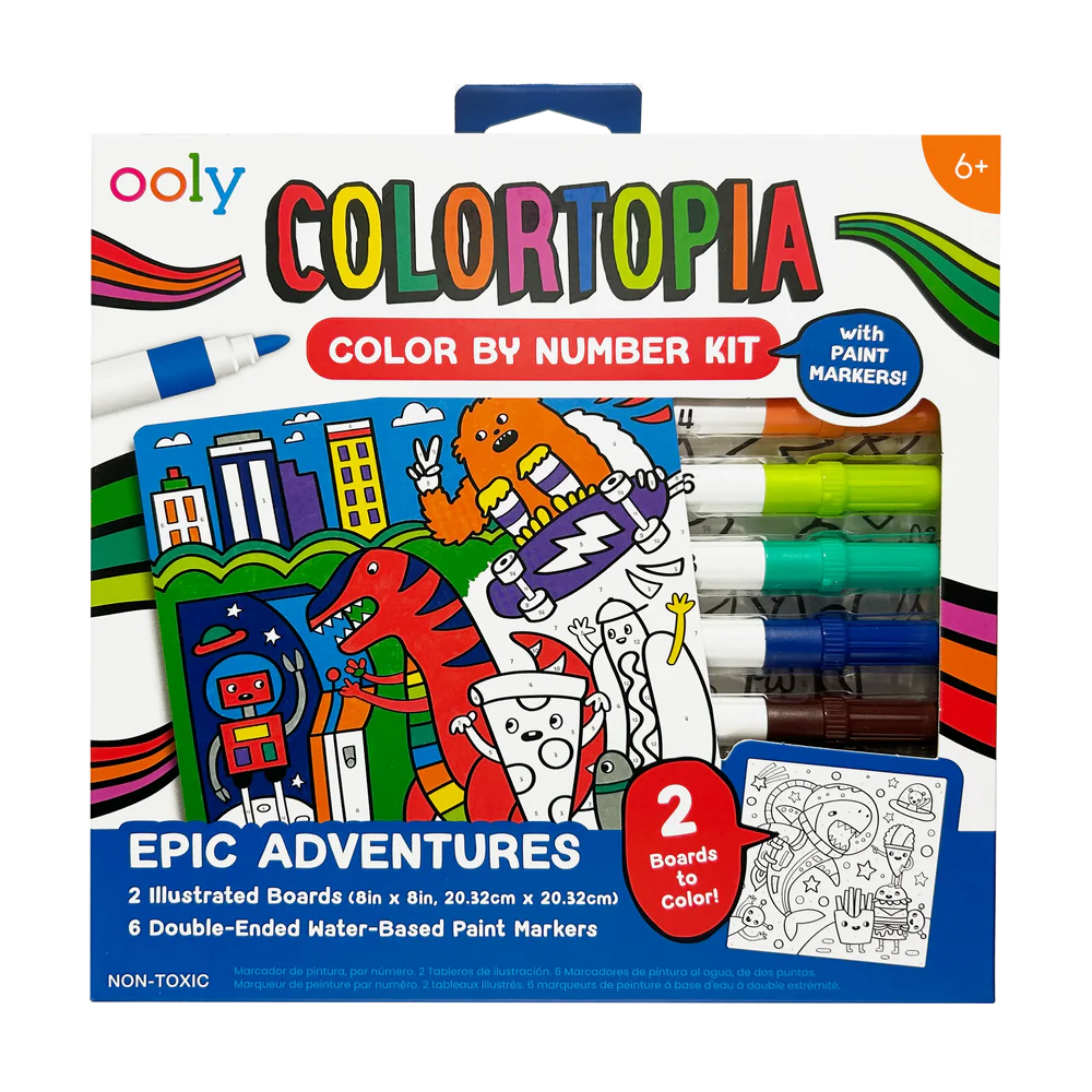 Set creativ de pictura dupa numere cu markere Colortopia – Aventuri Epice (Set de 6 culori duble)
