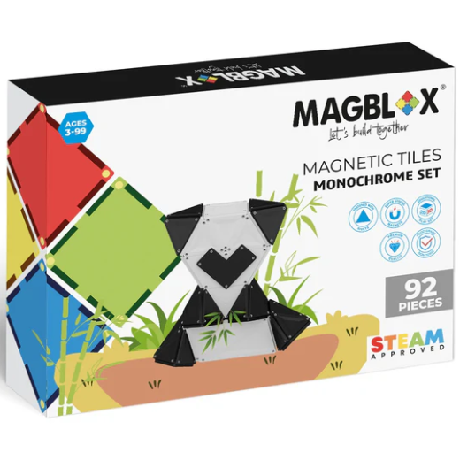 Set magnetic Magblox – 92 piese magnetice de constructie Monocrom AlbNegru