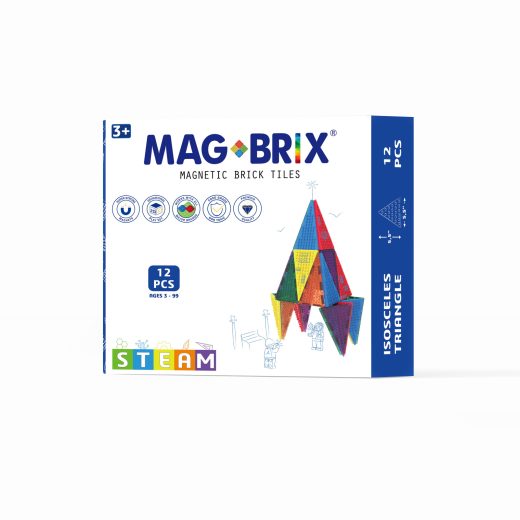 Set magnetic Magbrix 12 piese triunghi isoscel – compatibil cu caramizi de constructie tip Lego