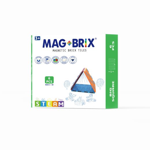 Set magnetic Magbrix 6 piese patrate mari – compatibil cu caramizi de constructie tip Lego