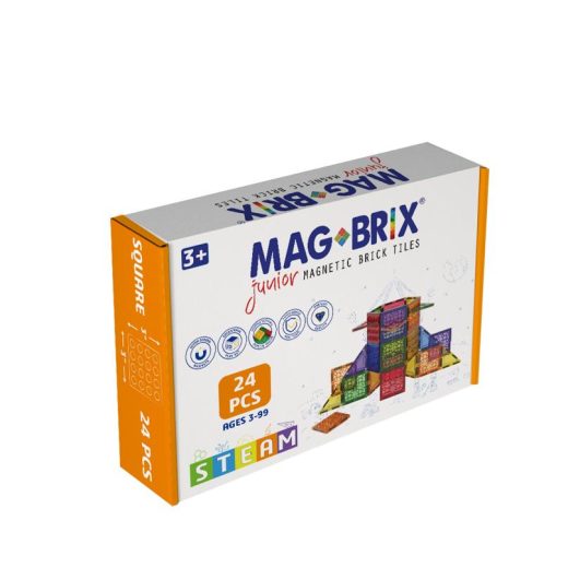 Set magnetic Magbrix Junior 24 piese patrate – compatibil cu caramizi de constructie tip Lego Duplo