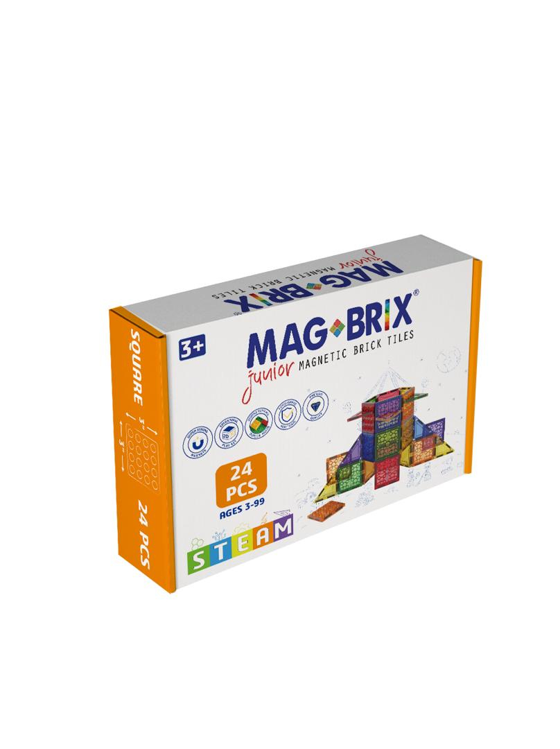 Set magnetic Magbrix Junior 24 piese patrate – compatibil cu caramizi de constructie tip Lego Duplo